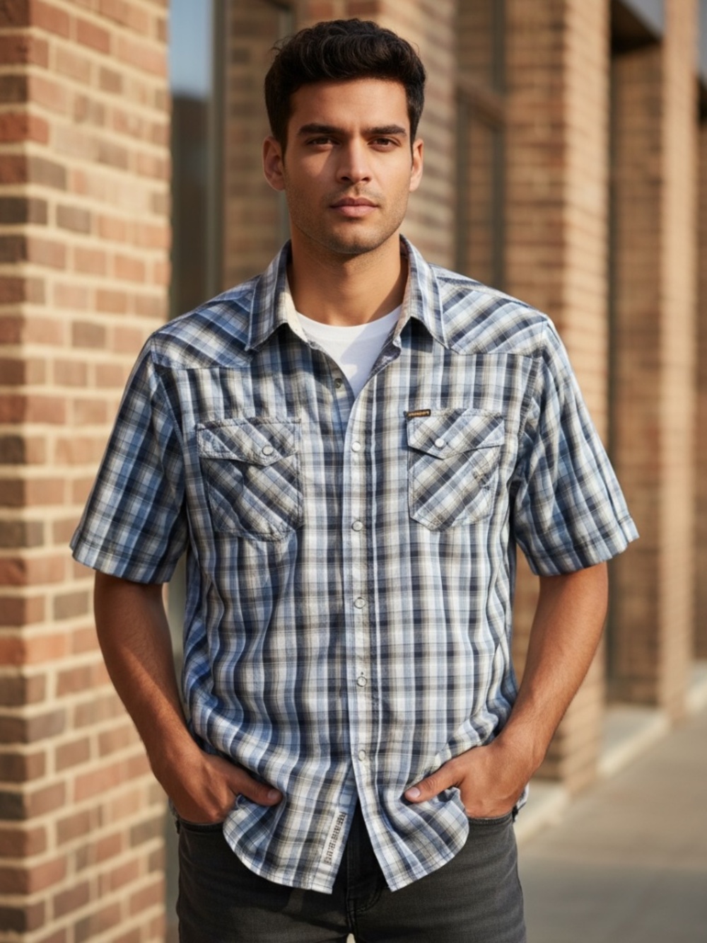 Billabong Men’s Large Blue Plaid Short Sleeve Button Down Shirt